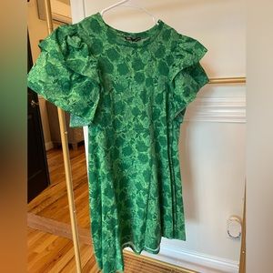 Green floral Zara dress with bold puff sleeves